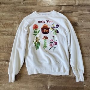 Mighty Fine Smokey the Bear Floral Sweater XS